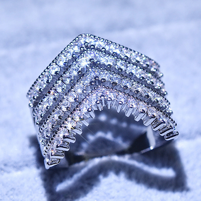 Fashion Personality New Three-layer V-shaped Ring For Women