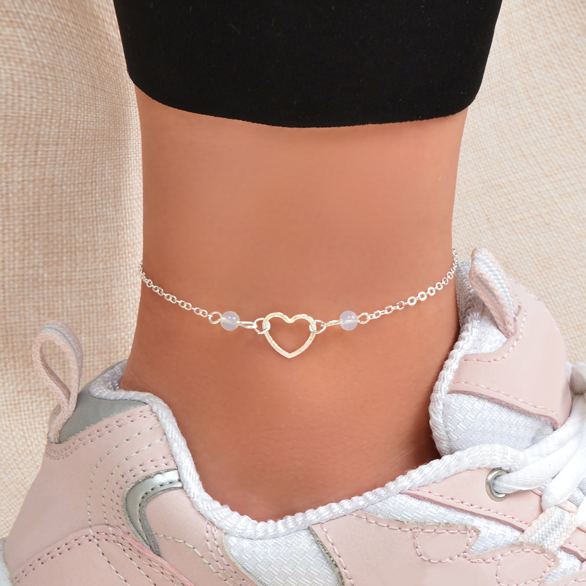 Dainty Foot Jewellery Girl Silver Chain Heart Charm Summer Barefoot Beach Anklet-0